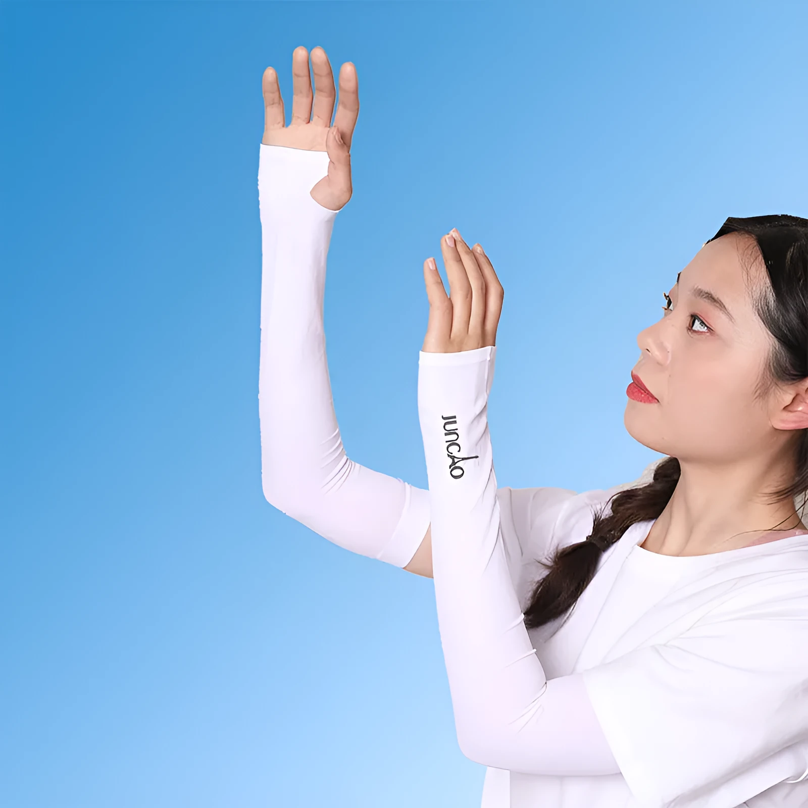 Nylon sun protection sleeves with open finger design in various colours