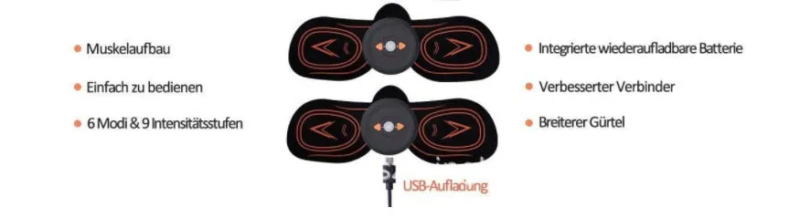 EMS muscle stimulating fitness sticker in blue with rechargeable device for abdominal and leg shaping
