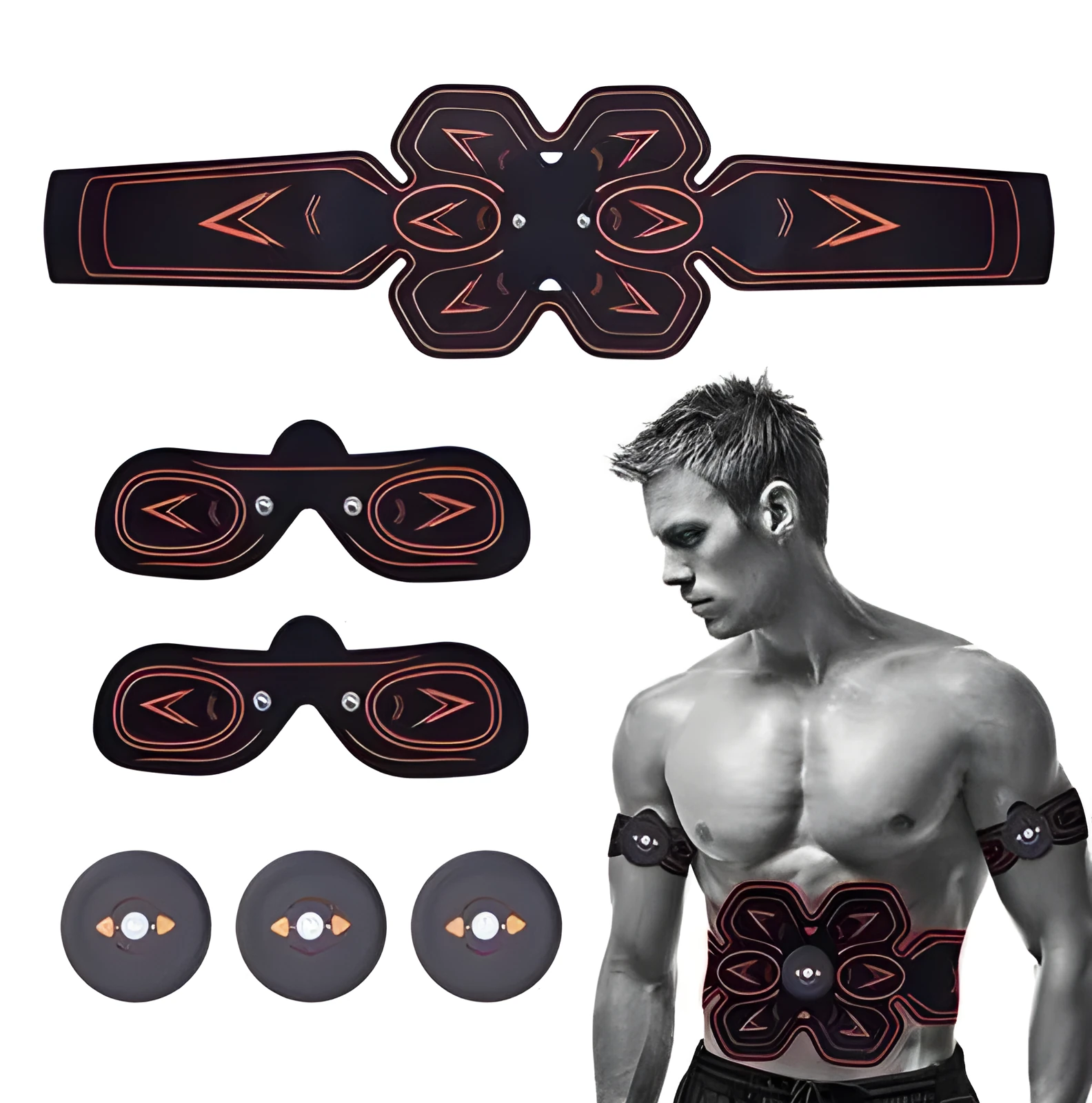 EMS muscle stimulating fitness sticker in blue with rechargeable device for abdominal and leg shaping
