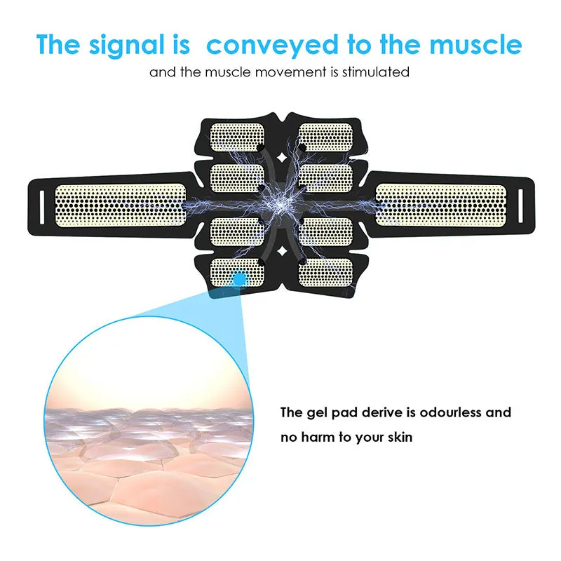 EMS muscle stimulating fitness sticker in blue with rechargeable device for abdominal and leg shaping