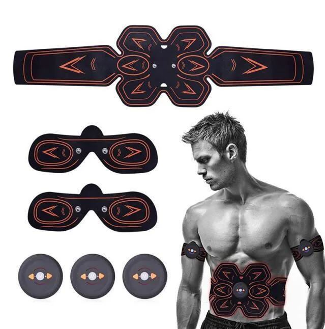 EMS muscle stimulating fitness sticker in blue with rechargeable device for abdominal and leg shaping
