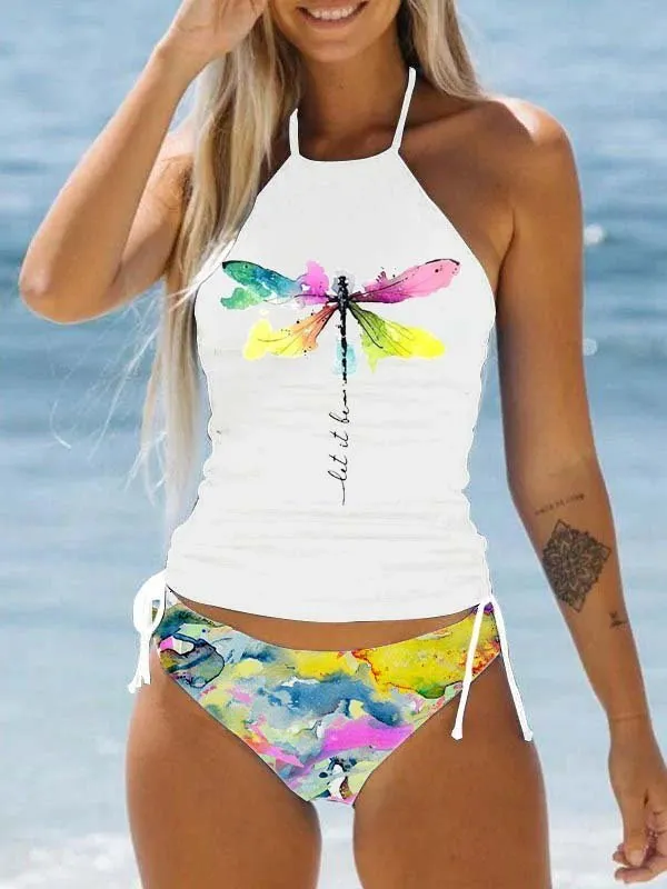 3D printed split swimsuit two-piece set for women, briefs style nylon fabric with European and American pattern