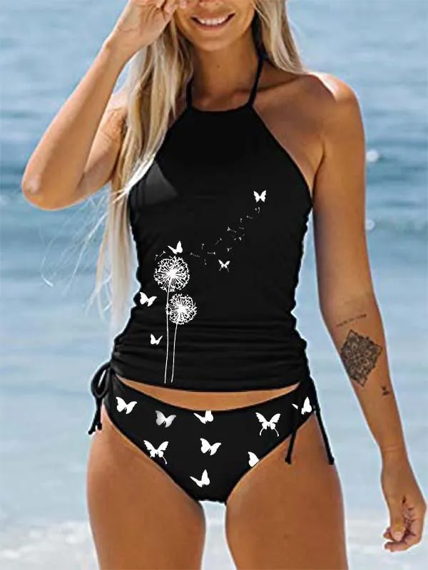 3D printed split swimsuit two-piece set for women, briefs style nylon fabric with European and American pattern