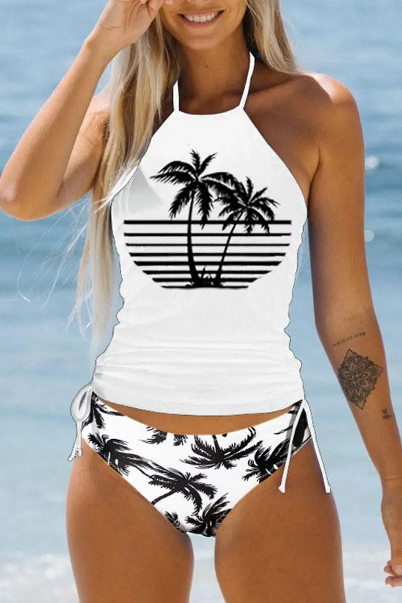 3D printed split swimsuit two-piece set for women, briefs style nylon fabric with European and American pattern