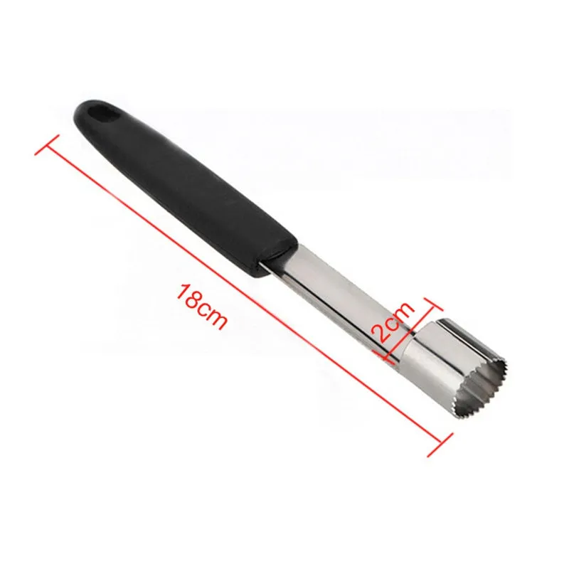 Stainless steel fruit corer with 178mm length and 20mm diameter on a light background