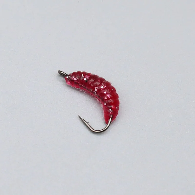 Fishing bait lure with hook in pink worm style, including luminous colour option, for Big Eye snakehead Rod Hook No. 4