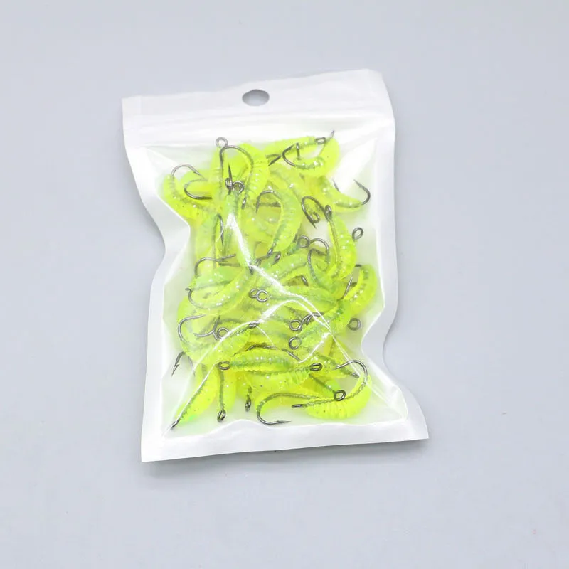Fishing bait lure with hook in pink worm style, including luminous colour option, for Big Eye snakehead Rod Hook No. 4