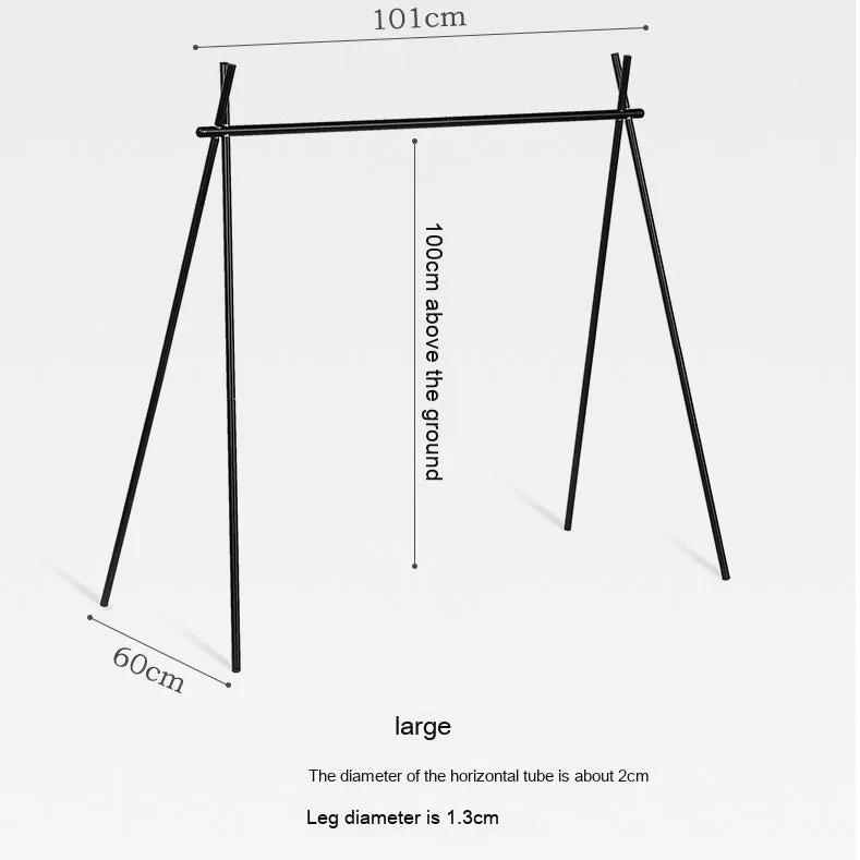 Foldable aluminium triangle camping clothes drying rack with side hanger and multiple hooks