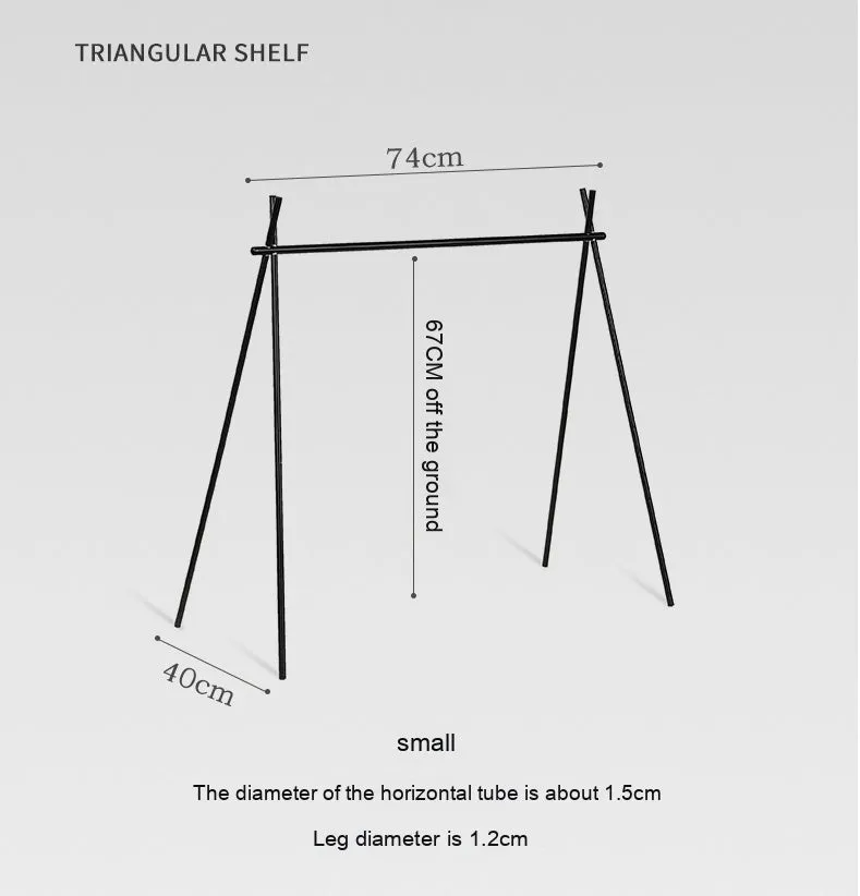Foldable aluminium triangle camping clothes drying rack with side hanger and multiple hooks