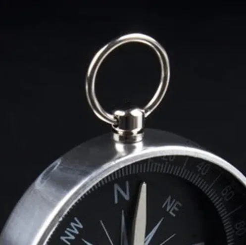 Silver metal compass with 45mm diameter dial and aluminium shell