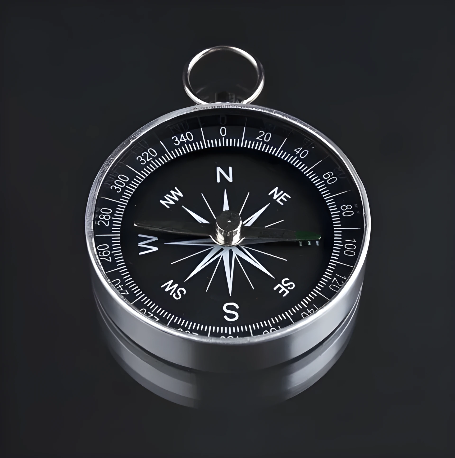 Silver metal compass with 45mm diameter dial and aluminium shell