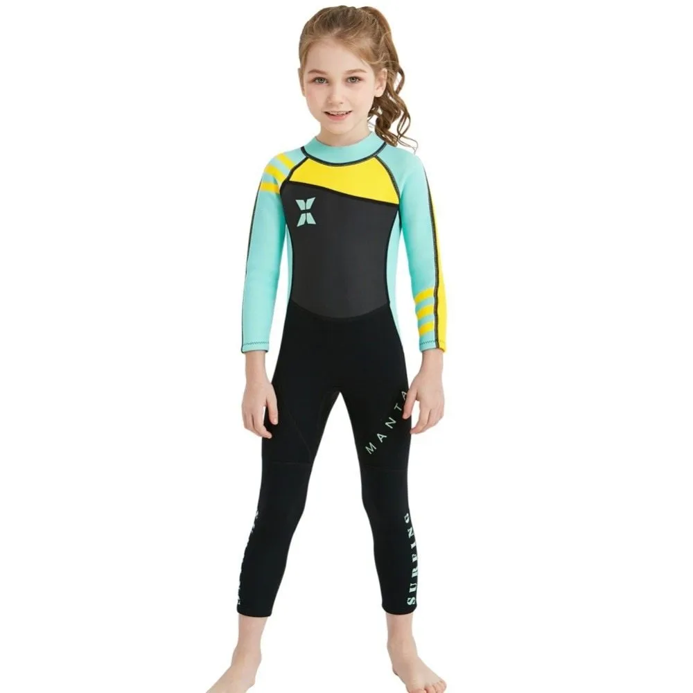 Children diving suit in black pink for girls, SCR neoprene wetsuit with long sleeves