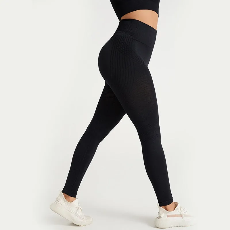 High waist hip lift exercise workout pants in black, nylon and spandex blend, size S M L