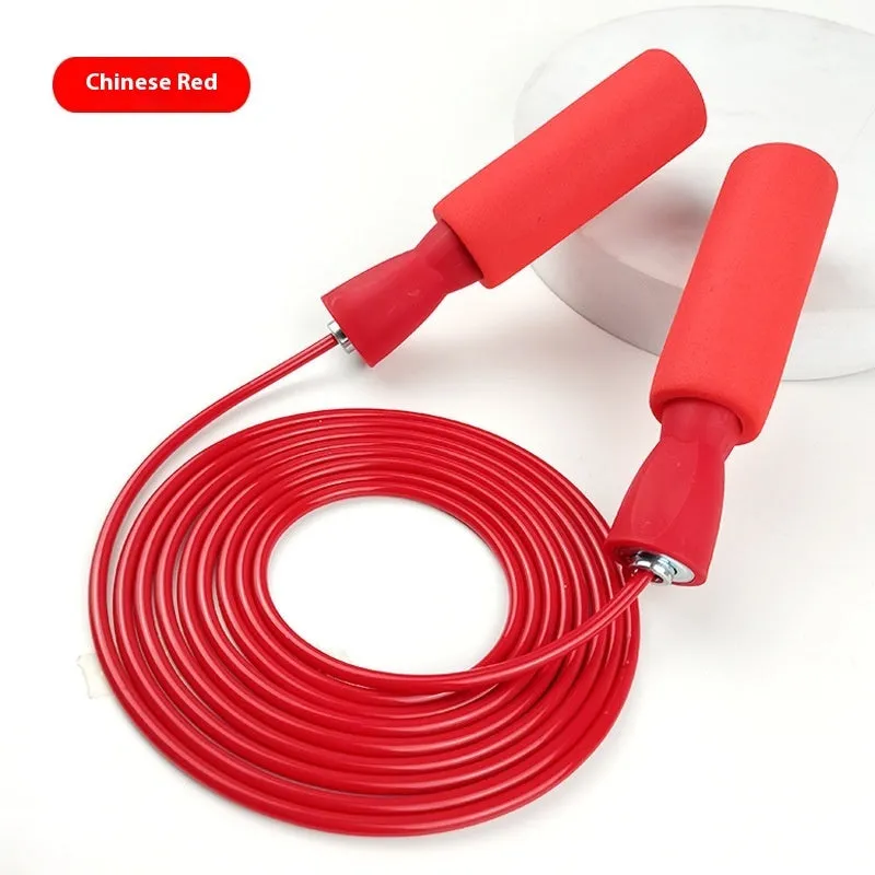 PVC bearing wire rope fitness skipping rope in peacock blue with handles on a plain background
