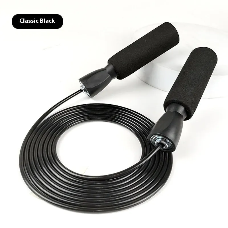 PVC bearing wire rope fitness skipping rope in peacock blue with handles on a plain background