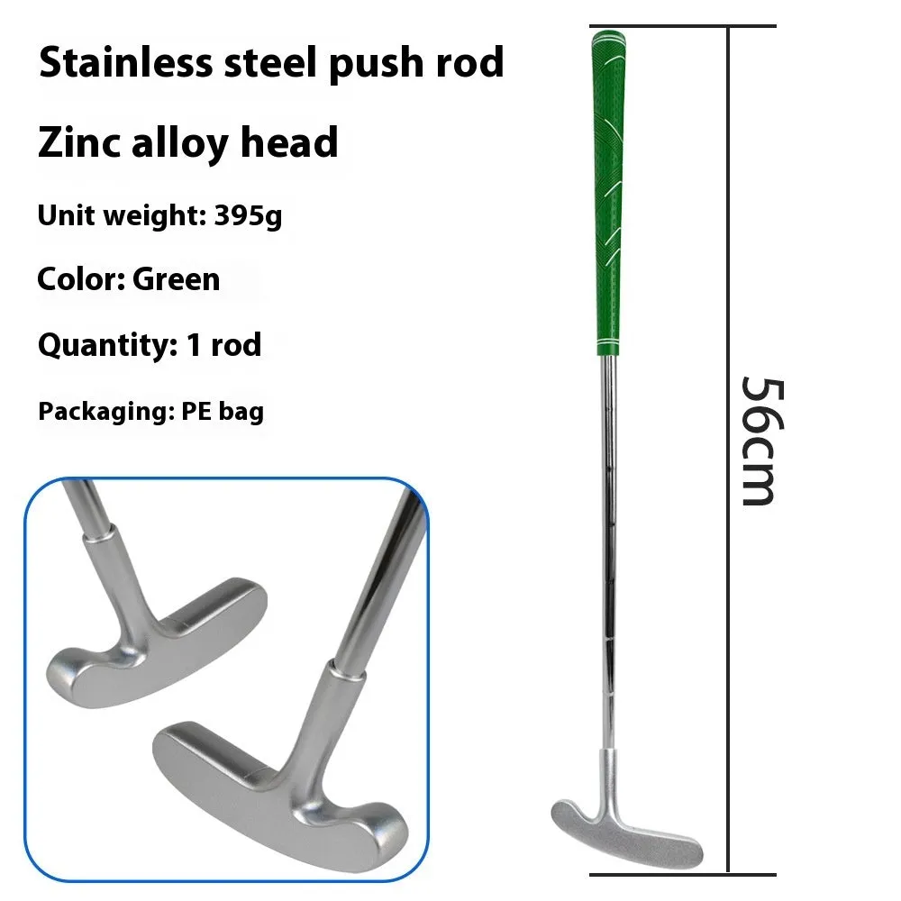 Stainless steel golf putting rod with pattern grip in black on a putting green