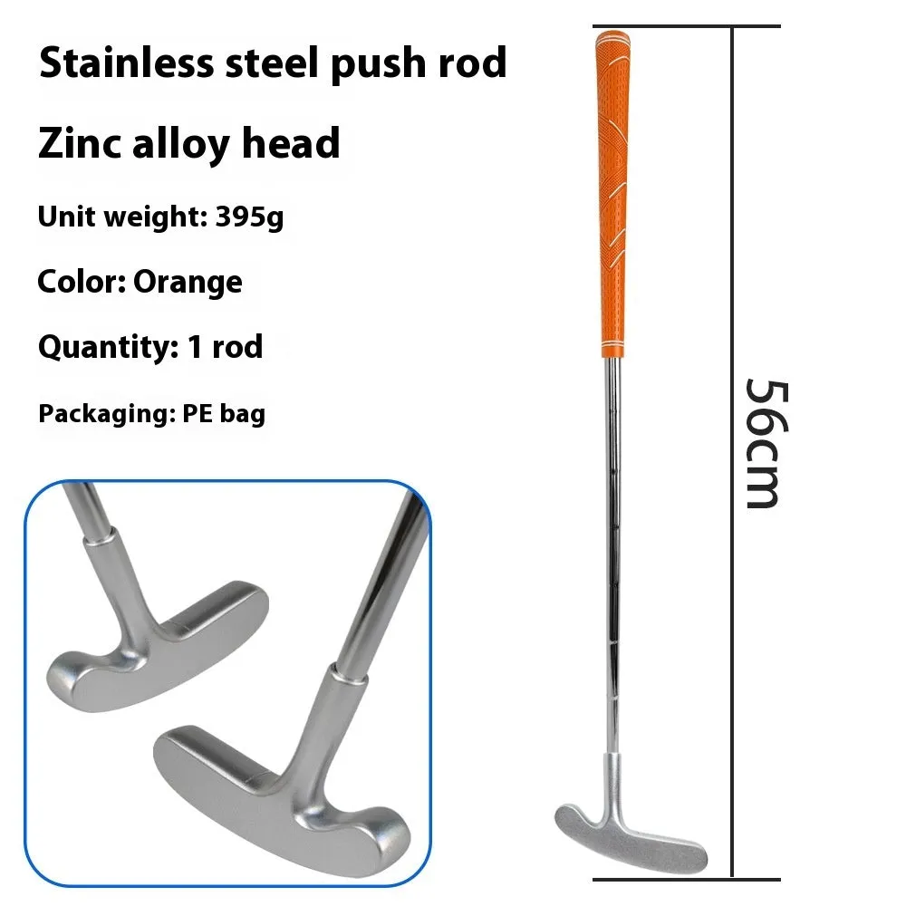 Stainless steel golf putting rod with pattern grip in black on a putting green