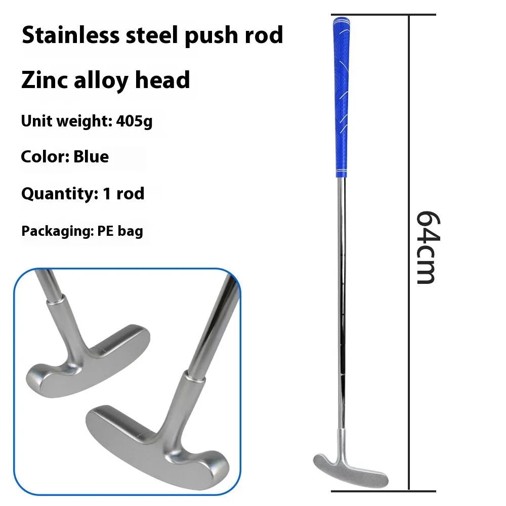Stainless steel golf putting rod with pattern grip in black on a putting green