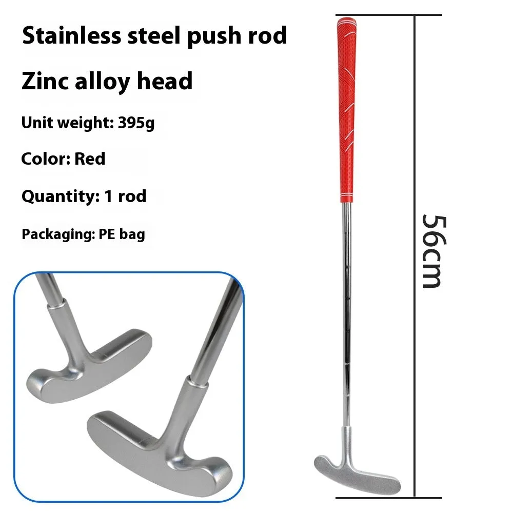 Stainless steel golf putting rod with pattern grip in black on a putting green