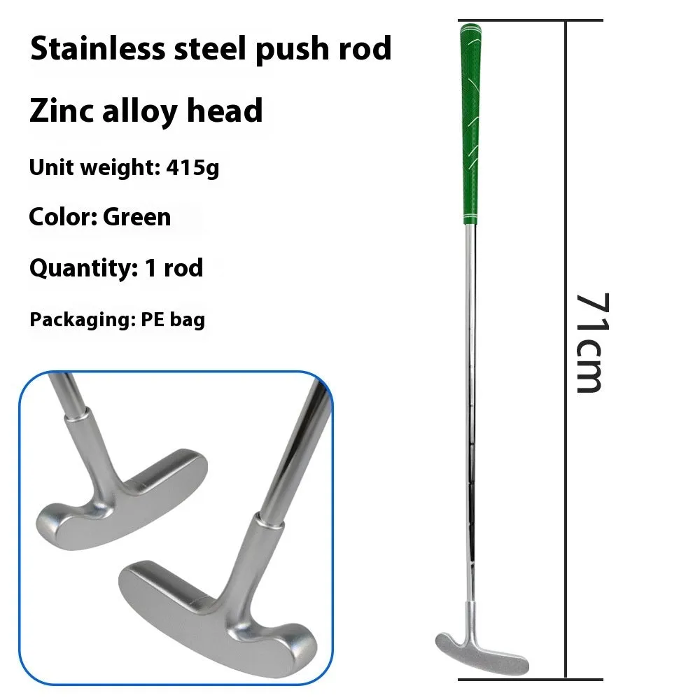 Stainless steel golf putting rod with pattern grip in black on a putting green