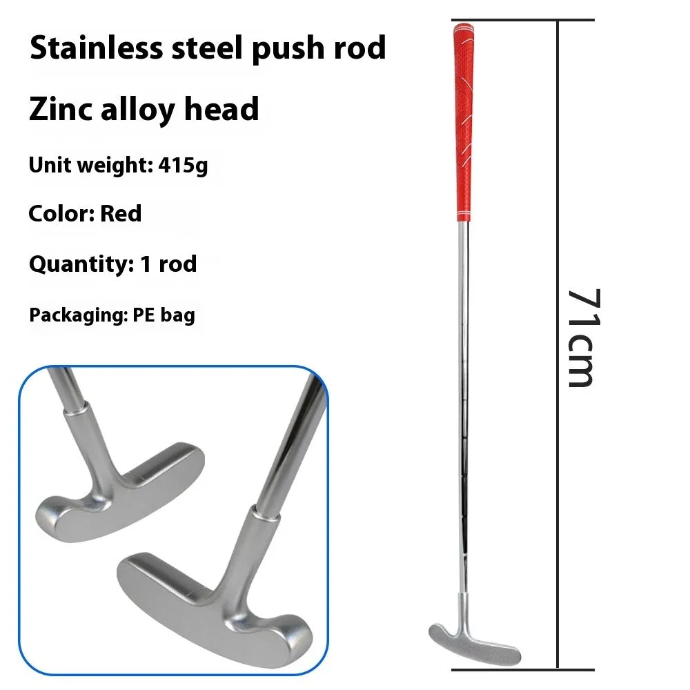 Stainless steel golf putting rod with pattern grip in black on a putting green