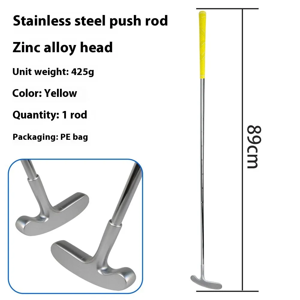 Stainless steel golf putting rod with pattern grip in black on a putting green