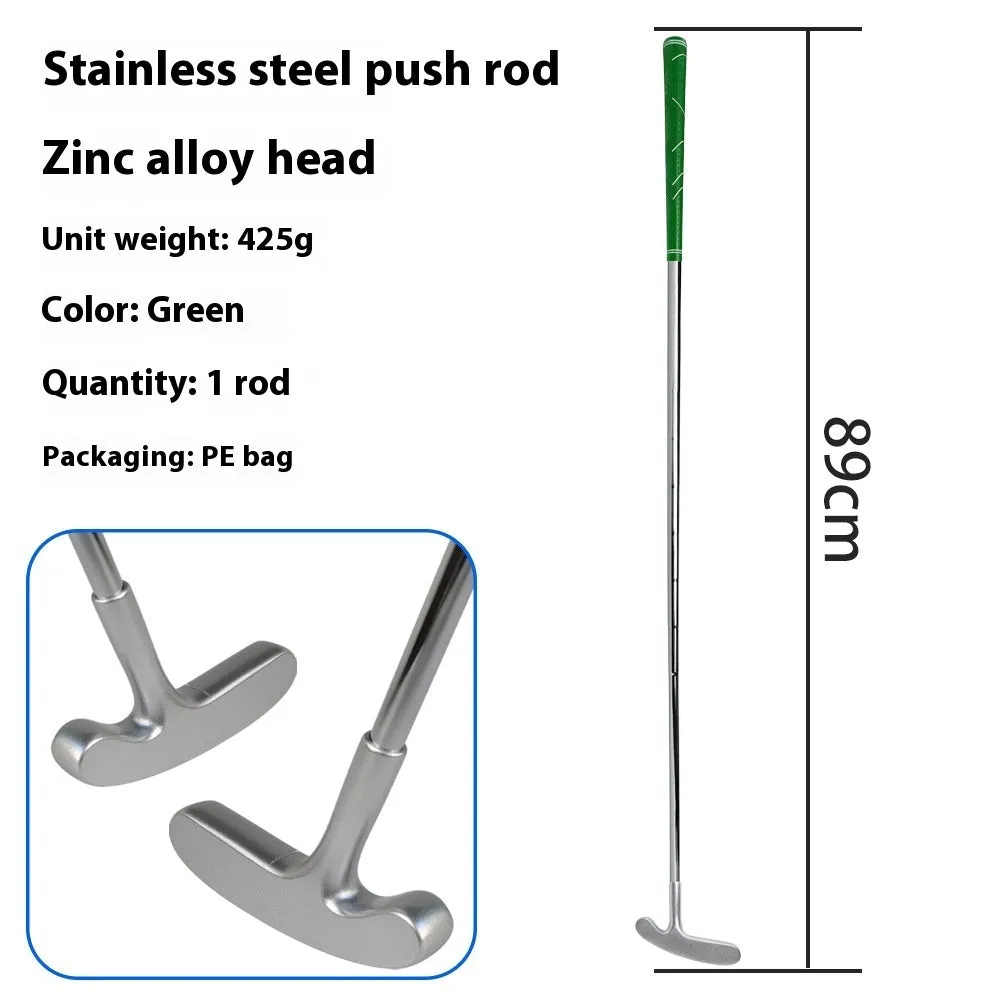 Stainless steel golf putting rod with pattern grip in black on a putting green