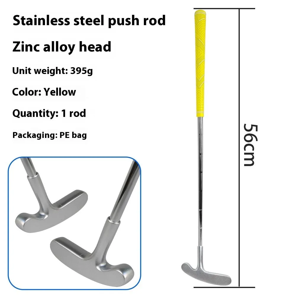 Stainless steel golf putting rod with pattern grip in black on a putting green