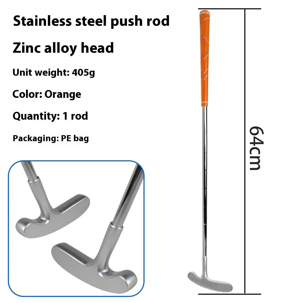 Stainless steel golf putting rod with pattern grip in black on a putting green