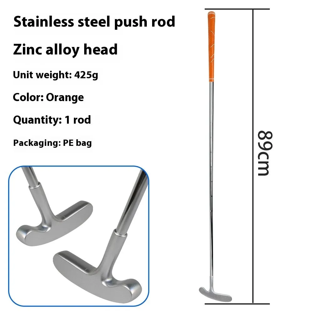 Stainless steel golf putting rod with pattern grip in black on a putting green