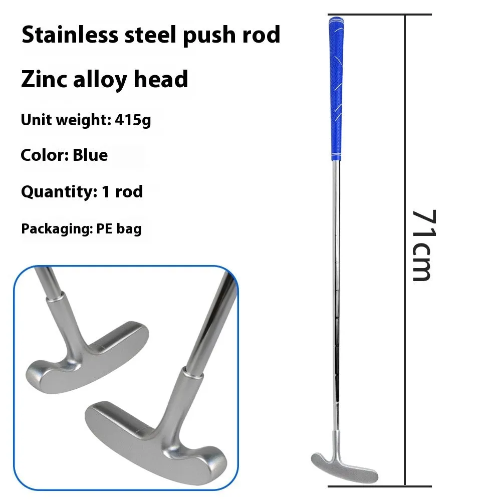 Stainless steel golf putting rod with pattern grip in black on a putting green