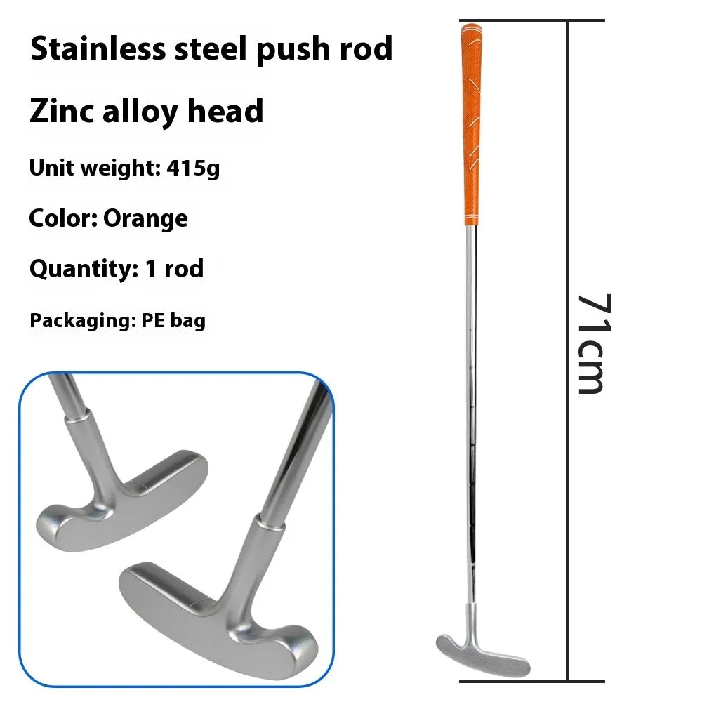 Stainless steel golf putting rod with pattern grip in black on a putting green