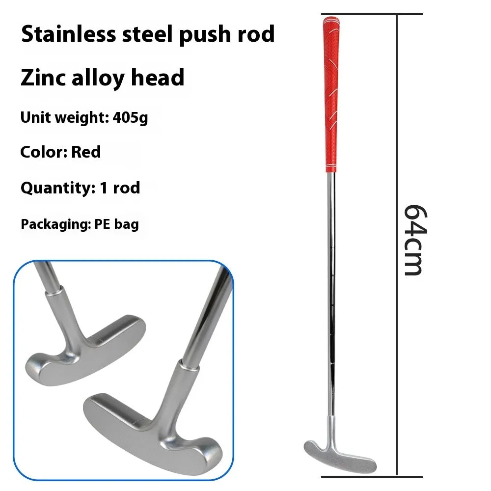 Stainless steel golf putting rod with pattern grip in black on a putting green