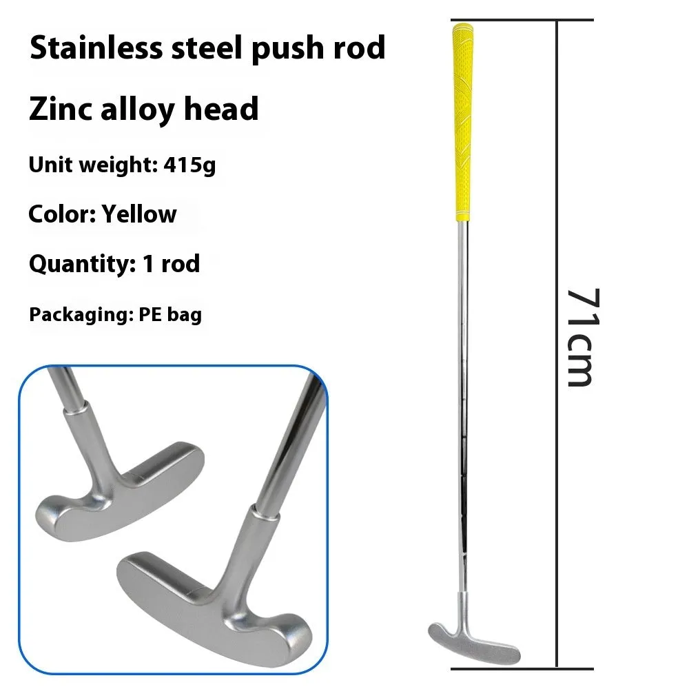 Stainless steel golf putting rod with pattern grip in black on a putting green