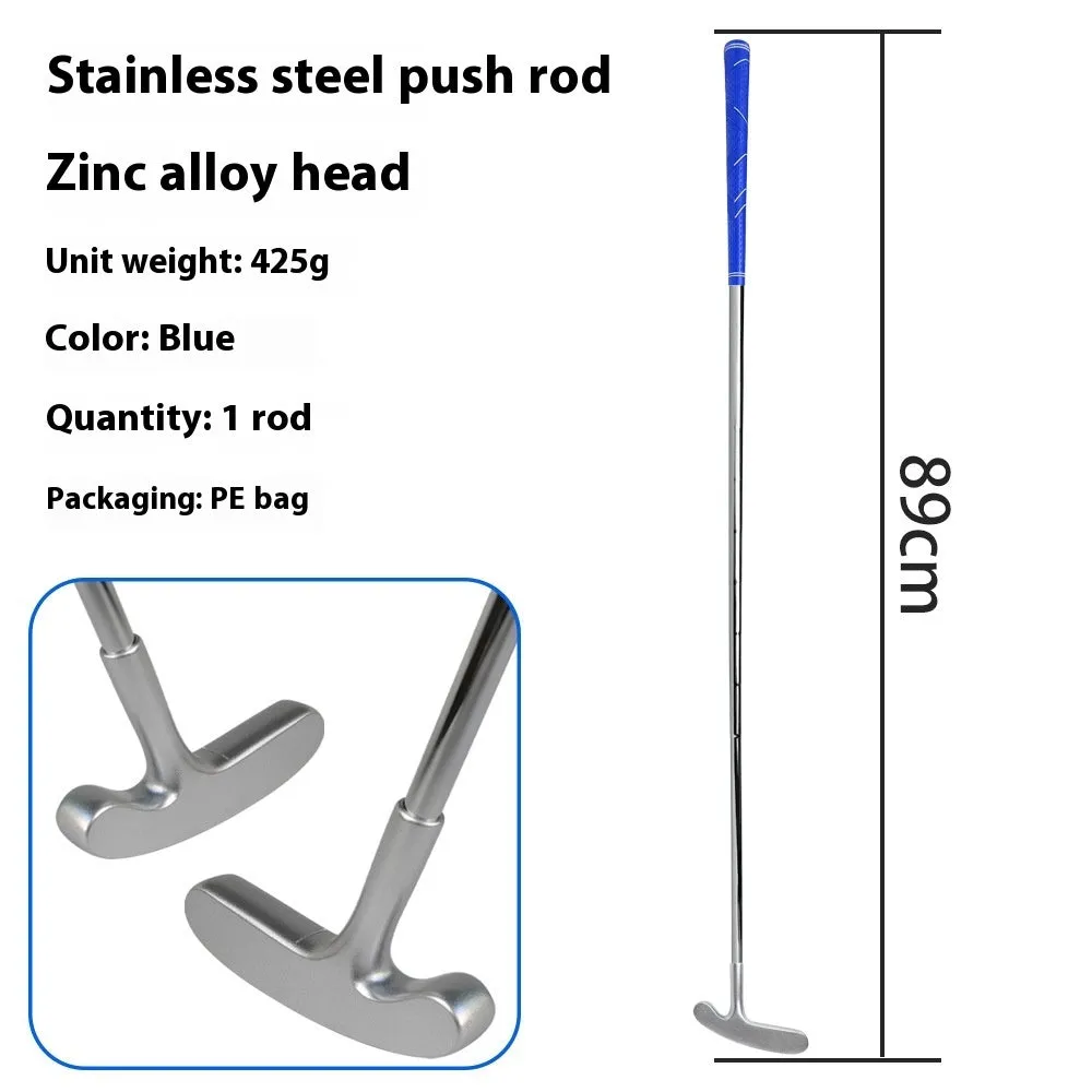 Stainless steel golf putting rod with pattern grip in black on a putting green