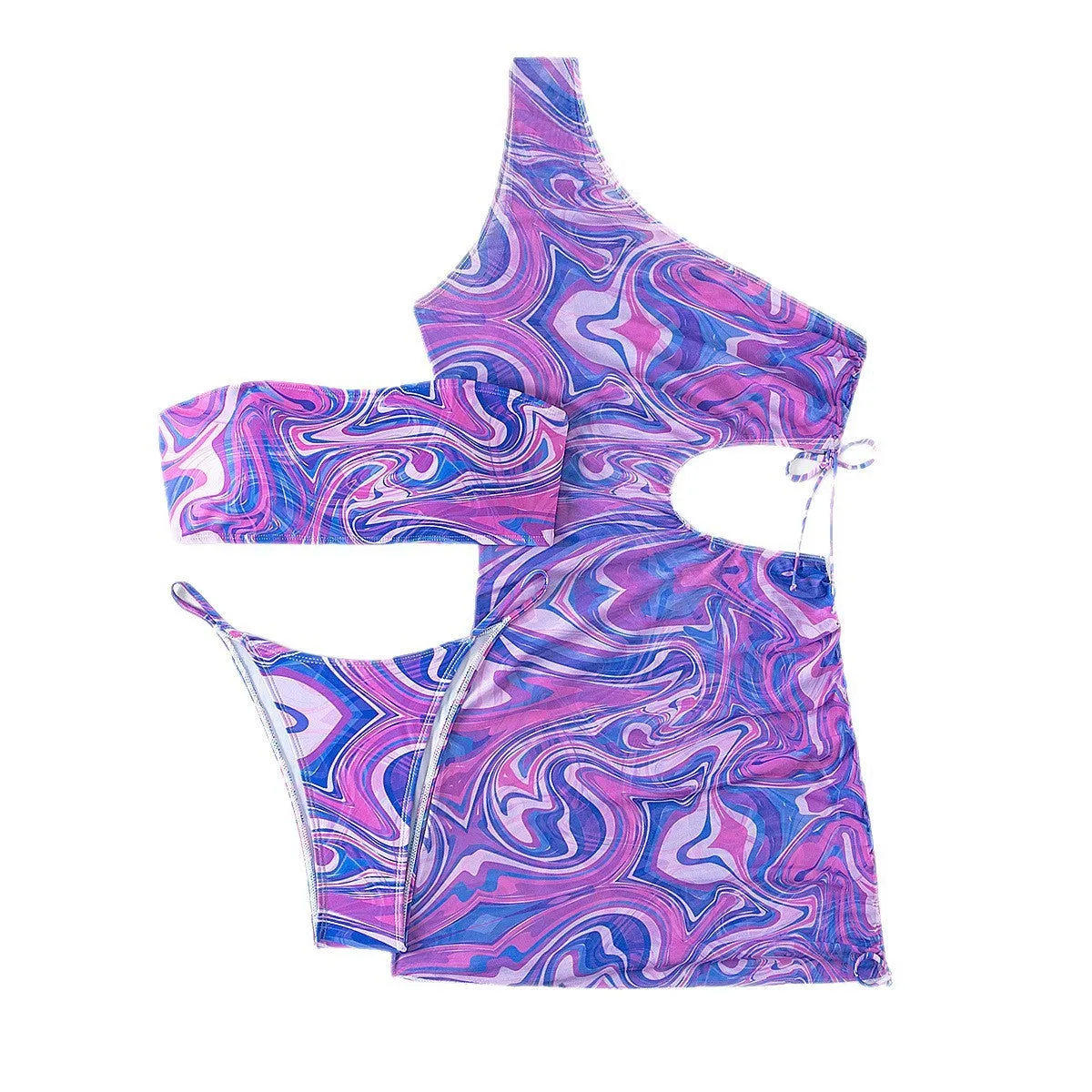 Gradient tie-dye lace bikini swimsuit set with matching dress for women in picture colour