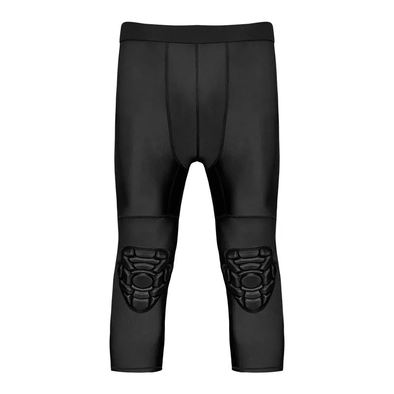 Men's basketball cropped pants with integrated knee pads in black, TWA-0205