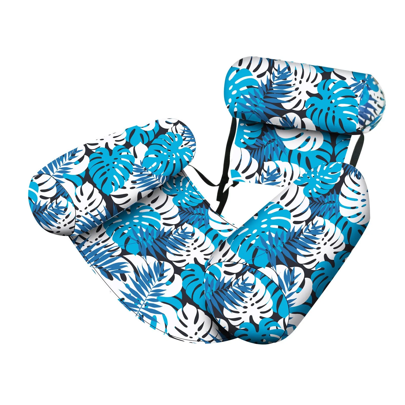Inflatable floating hammock water chair in blue leaves colour, dimensions 76x35x60cm, made of PVC