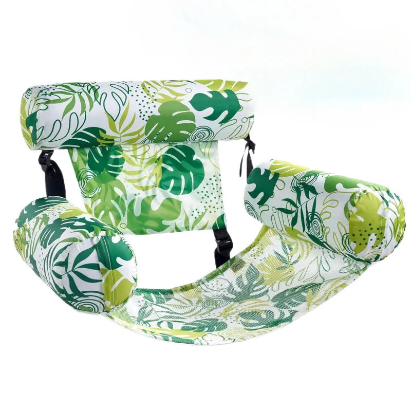 Inflatable floating hammock water chair in blue leaves colour, dimensions 76x35x60cm, made of PVC