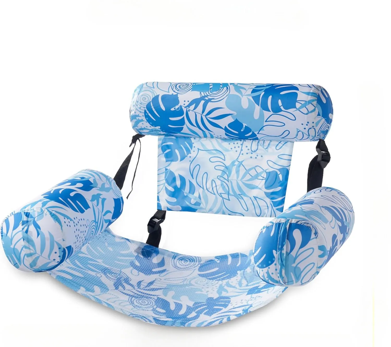Inflatable floating hammock water chair in blue leaves colour, dimensions 76x35x60cm, made of PVC