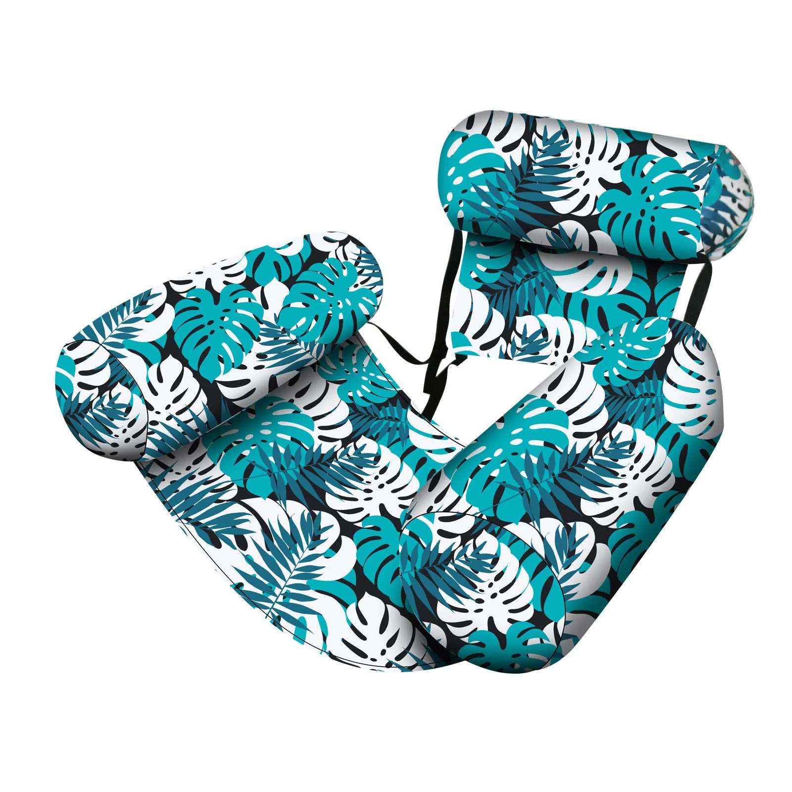 Inflatable floating hammock water chair in blue leaves colour, dimensions 76x35x60cm, made of PVC