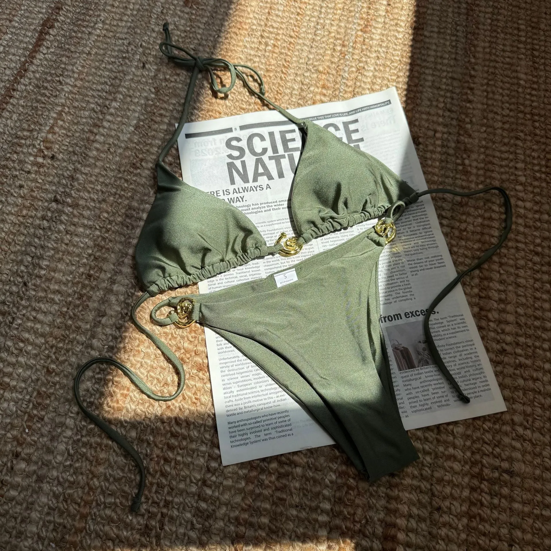 Sexy nylon metal ring lace-up backless bikini with shorts in white