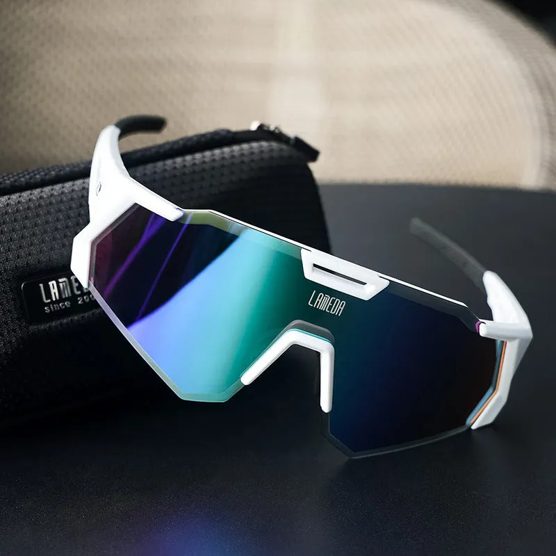 Polarized road riding windproof half-frame goggles with PC lens in multiple colour options