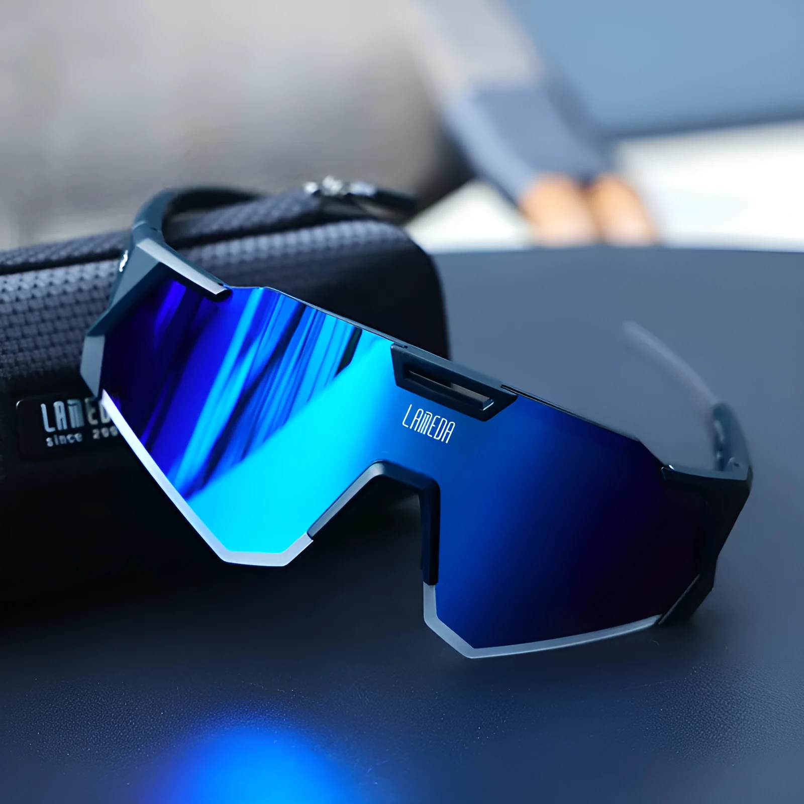 Polarized road riding windproof half-frame goggles with PC lens in multiple colour options