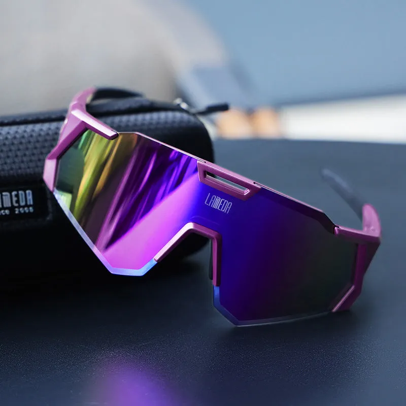 Polarized road riding windproof half-frame goggles with PC lens in multiple colour options
