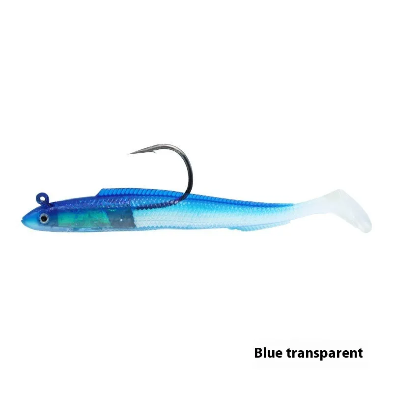 T-tail soft fish jig hook lure in blue colour, 15cm rubber artificial bait