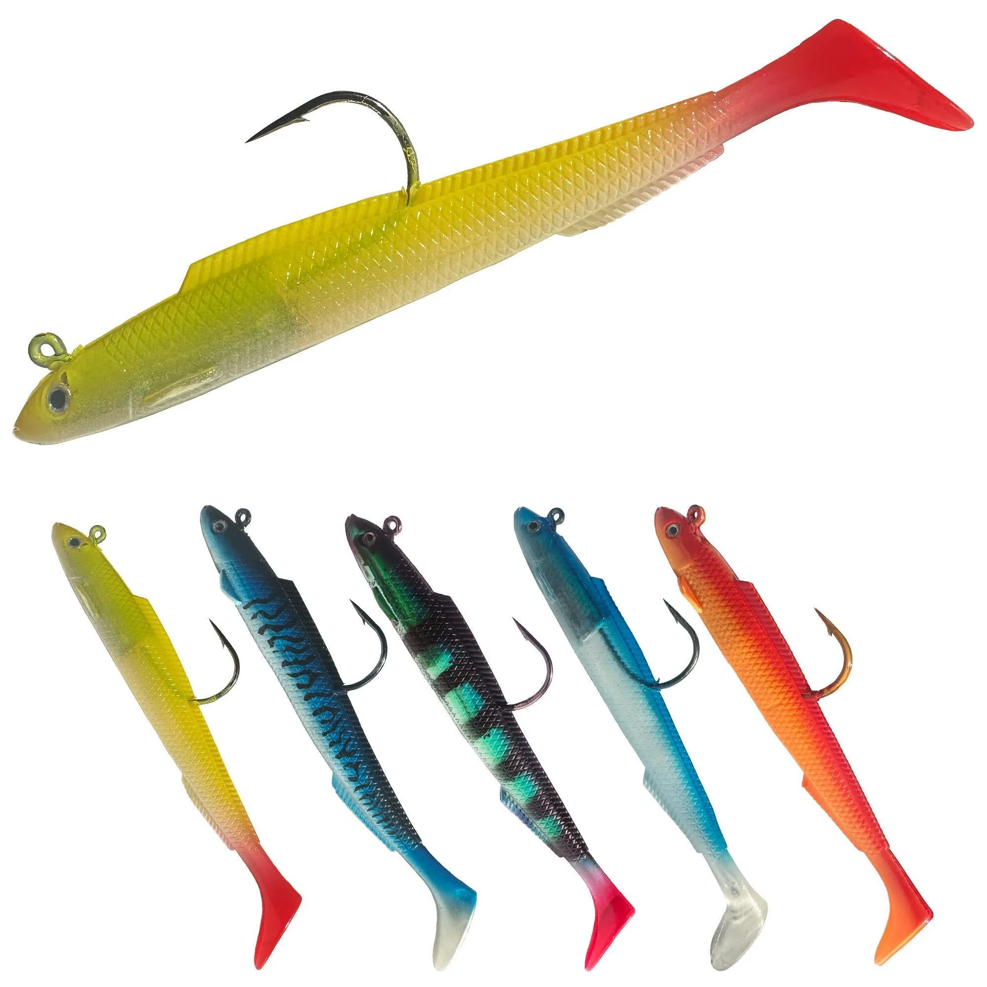 T-tail soft fish jig hook lure in blue colour, 15cm rubber artificial bait