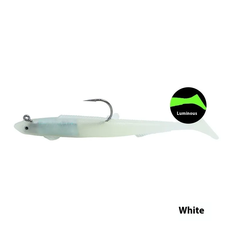 T-tail soft fish jig hook lure in blue colour, 15cm rubber artificial bait