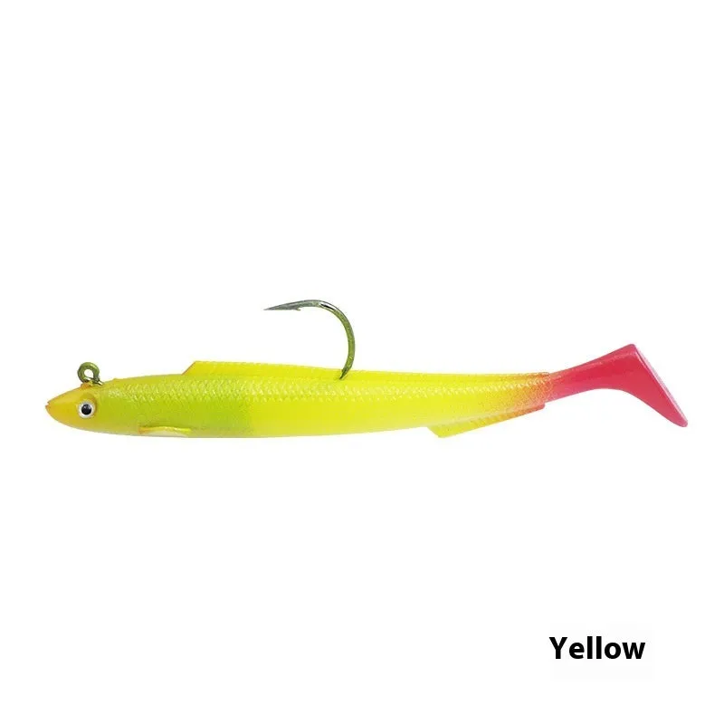 T-tail soft fish jig hook lure in blue colour, 15cm rubber artificial bait
