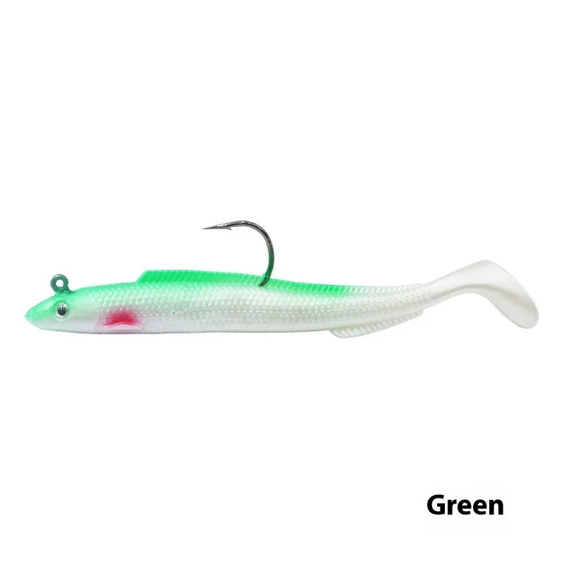 T-tail soft fish jig hook lure in blue colour, 15cm rubber artificial bait
